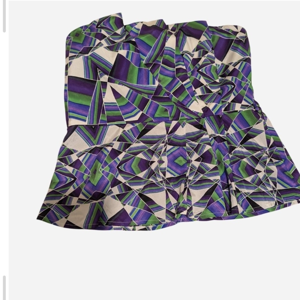 Pre_owned bebe Geometric Print Top Purple & Green (Missing Waist Belt)